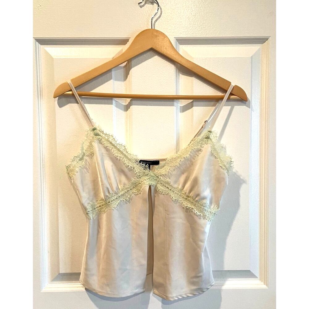 Forever 21 Satin Split-Front Lace-Trim Cami Size Medium Y2K Soft Girl Lt Sage